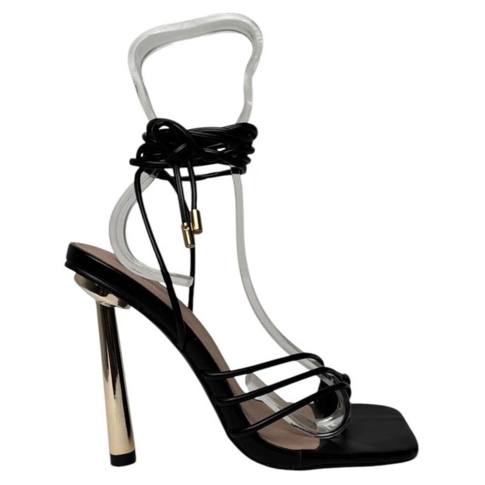 Chic Womens/Ladies Leather Formal Stiletto Heel Sandals / Black